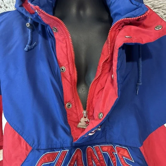 STARTER‎ 90's GIANTS Pullover Hooded Jacket Quilted Large NFL Pro Line Football